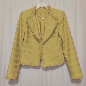 Trina Turk - Yellow Woven Tweed Fringe Jacket Sz 2